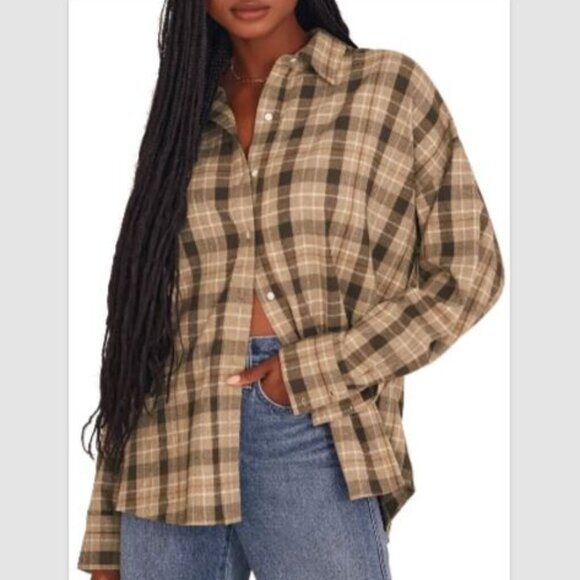 Favorite Daughter Womens The Ex-Boyfriend Shirt in Brown Multicolor Size XS NWT - Picture 1 of 7